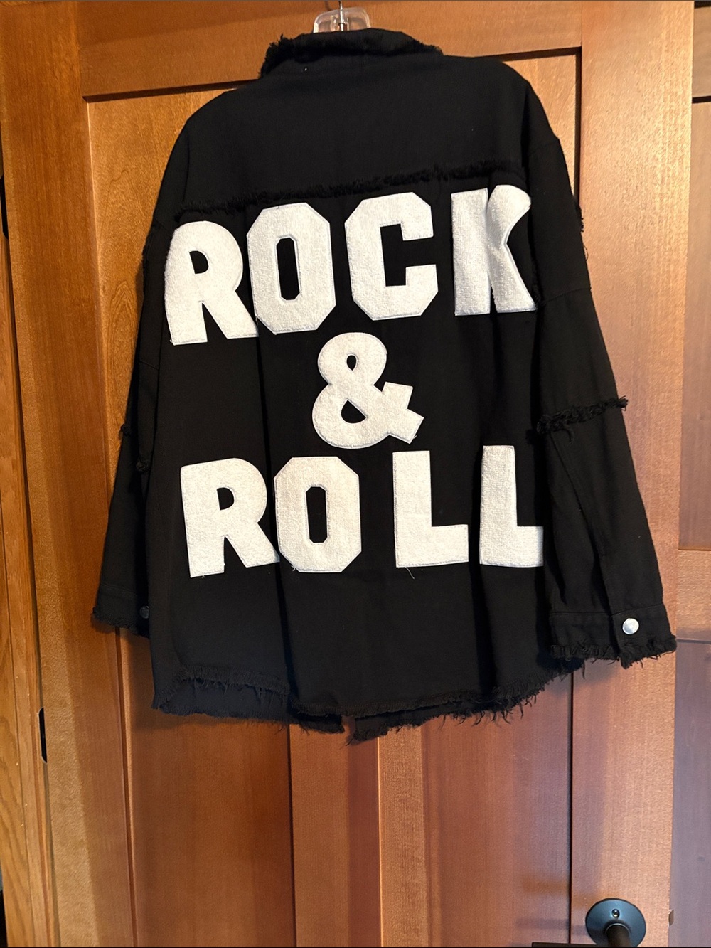 DAVI & DANI Black Jean Jacket with White ROCK & ROLL Lettering